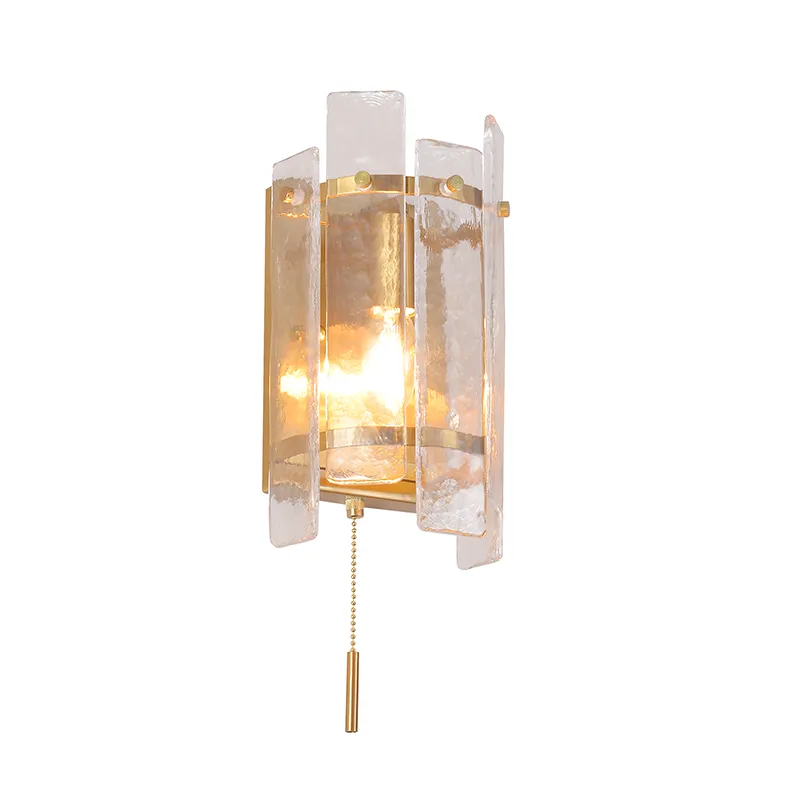 Arandela de parede de vidro moderna com 1 luz e corrente de puxar