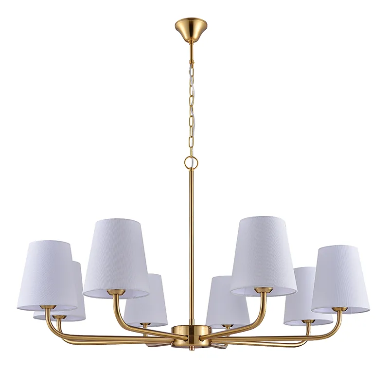 Lustre abajur em tecido bege de latão