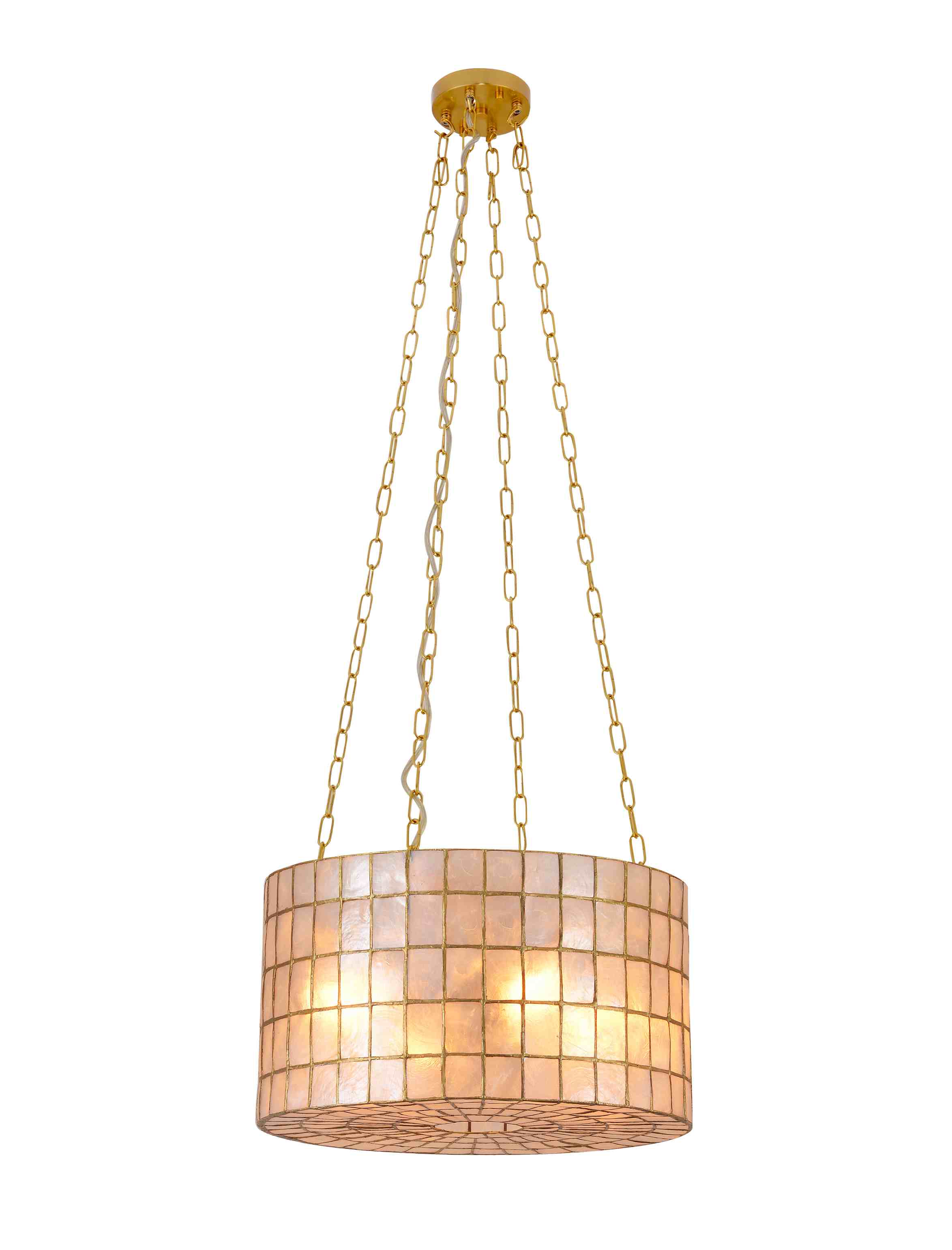 Lustre de tambor Capiz Shell com correntes de ouro