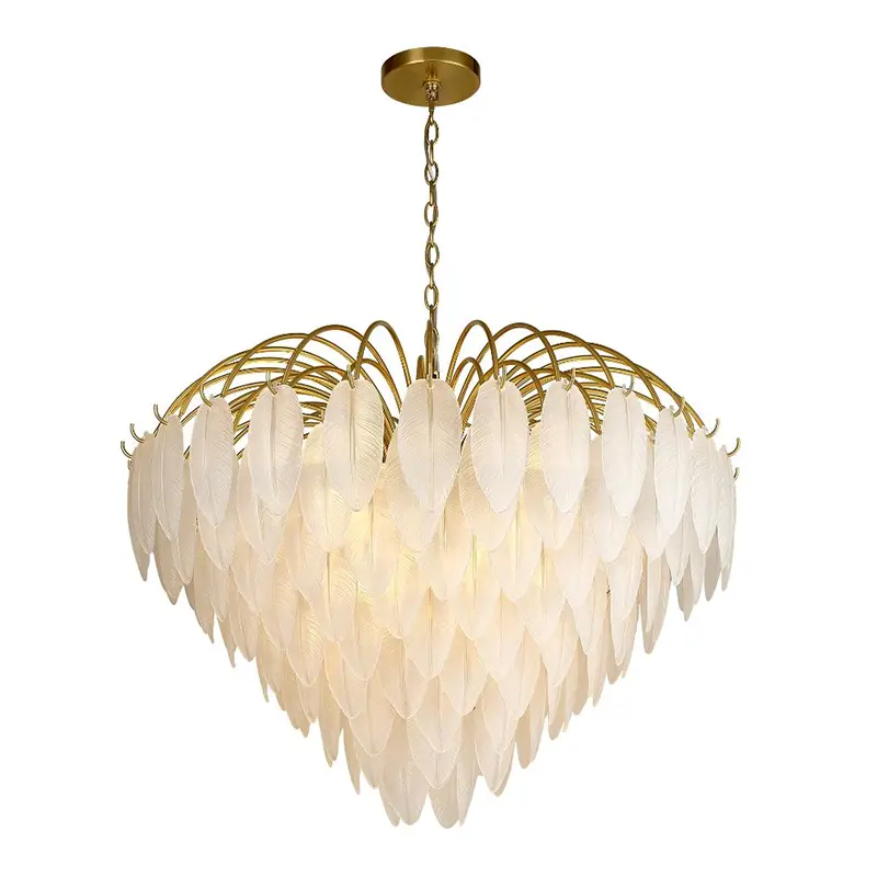 Lustre de penas de vidro fosco
