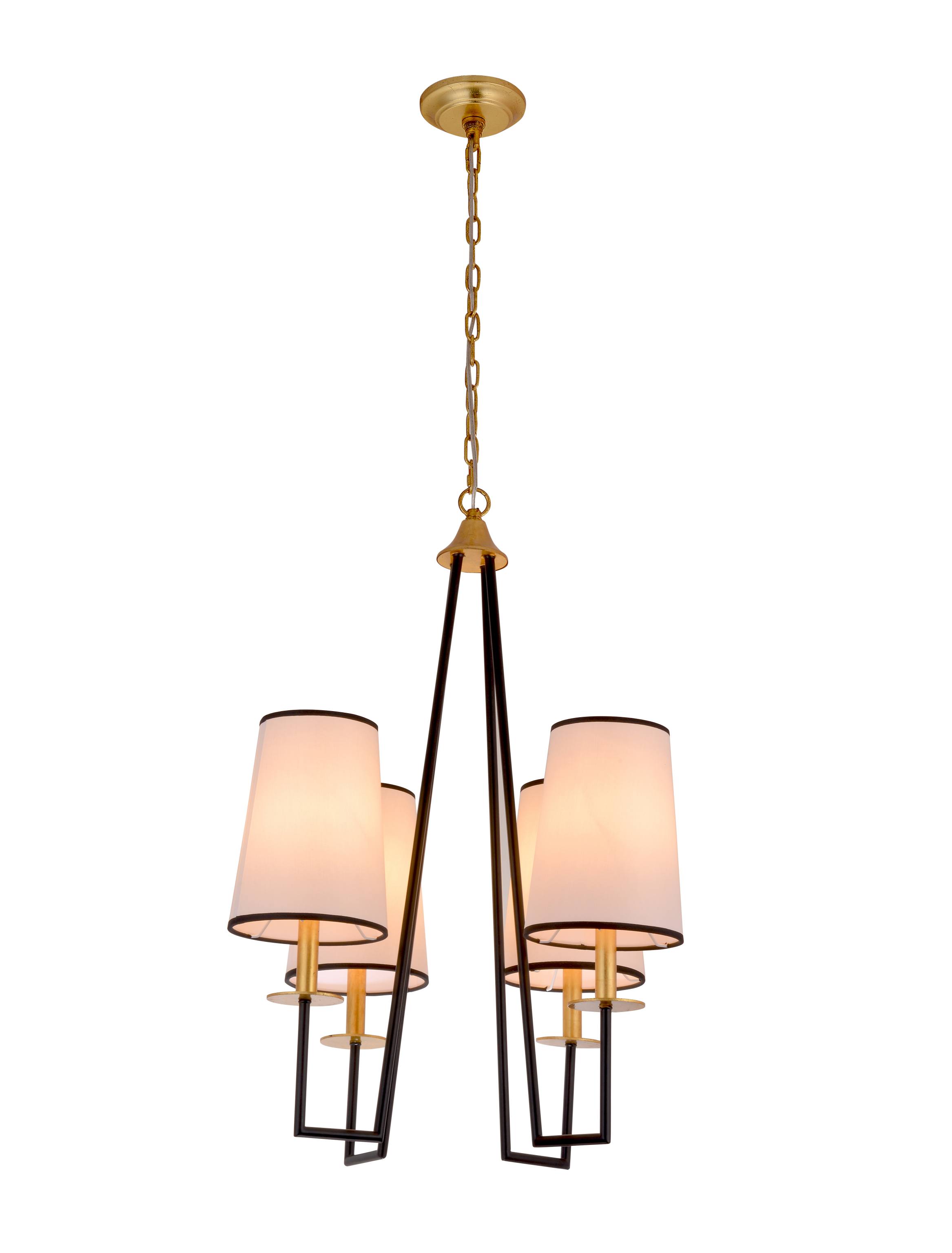 Lustre geométrico preto dourado com 4 luzes em tecido