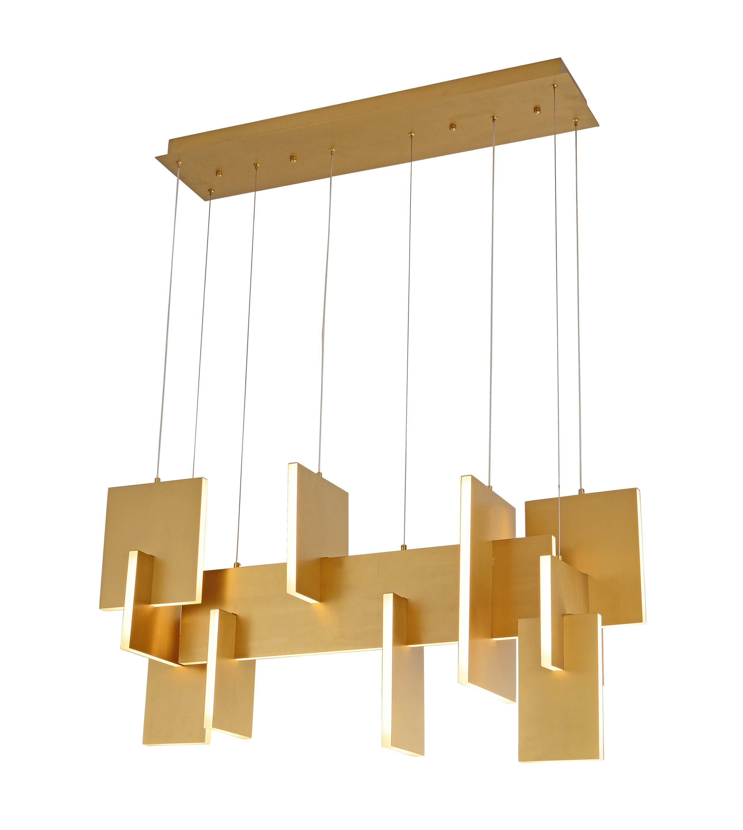 Lustre Linear com Painel Geométrico Dourado