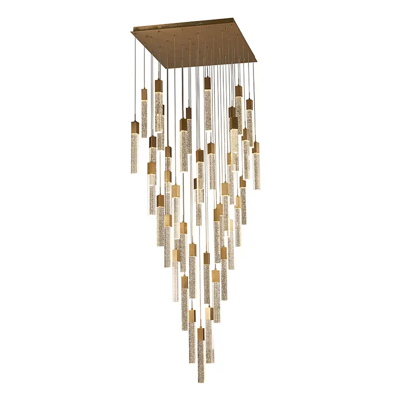 Lustre de cristal moderno dourado para escada
