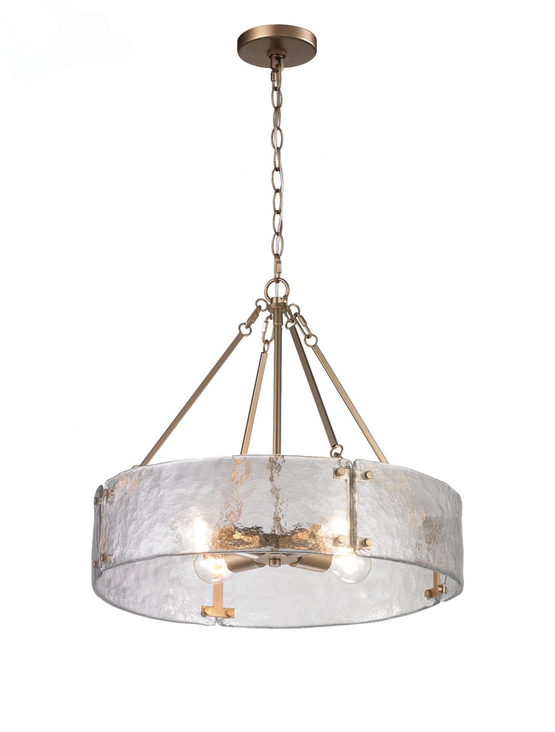 Lustre de latão com tambor de vidro martelado