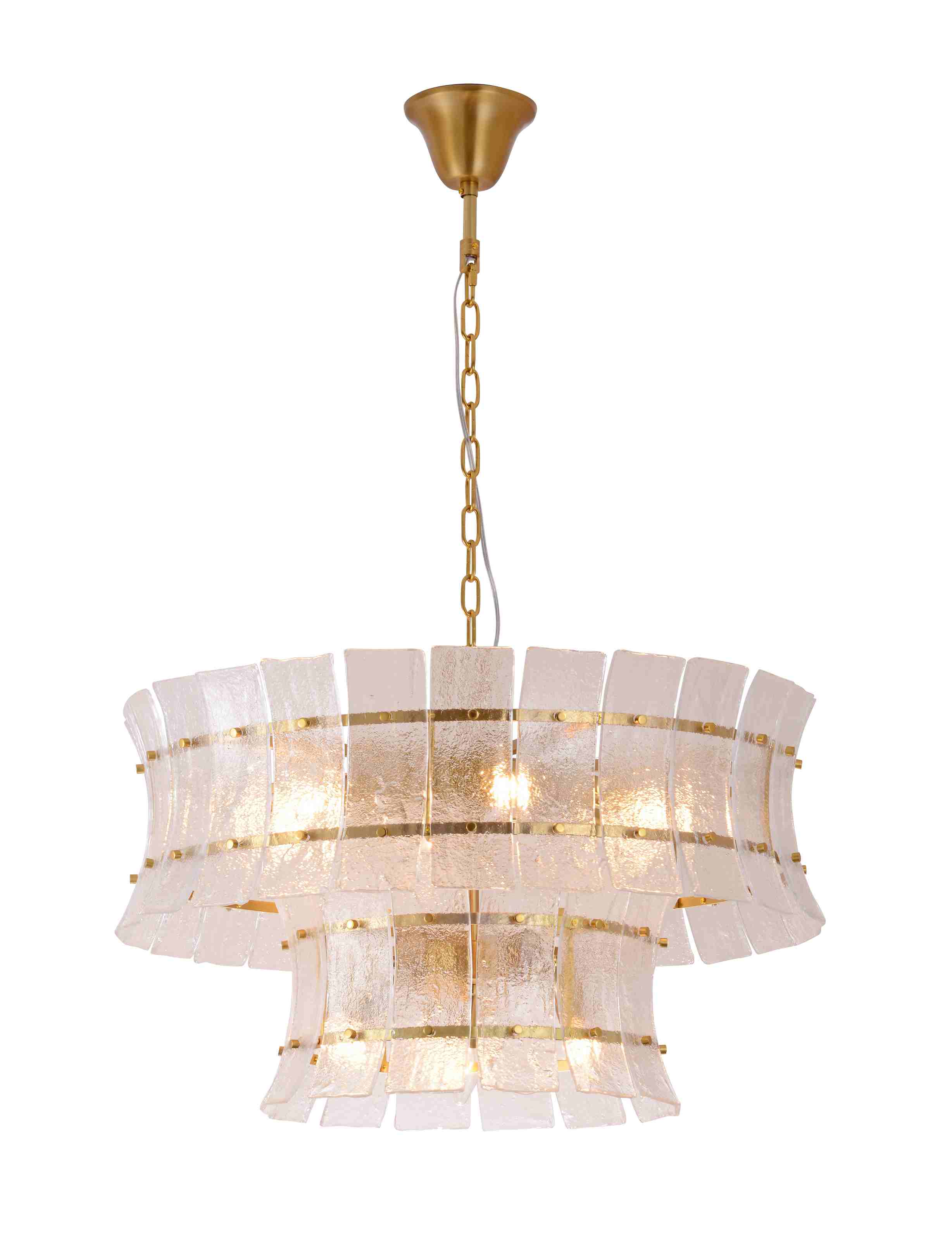 Lustre de latão de vidro texturizado martelado de duas camadas