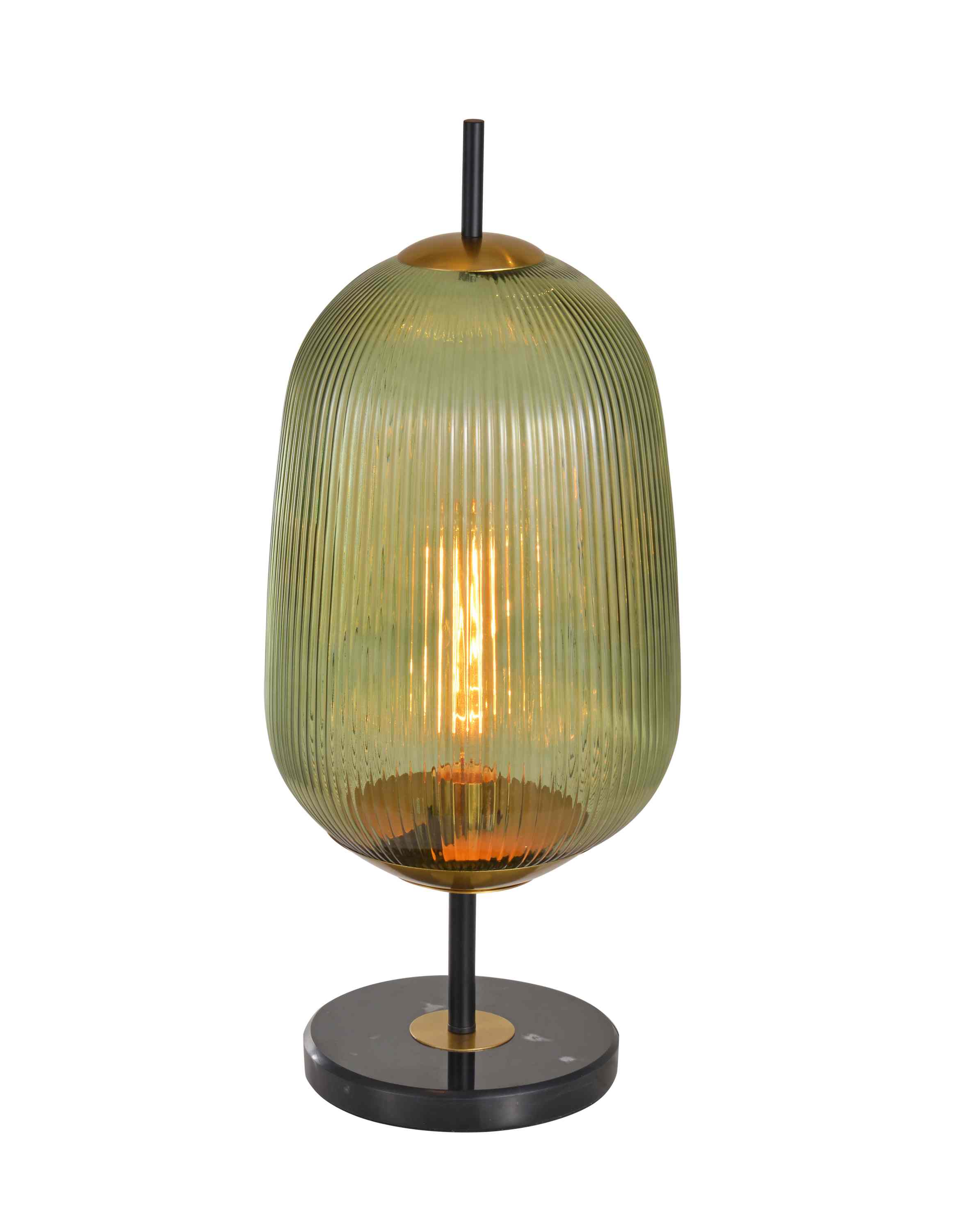 Candeeiro de mesa vintage vertical com nervuras de vidro verde